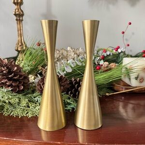 MCM Gold Brass Metal Candle Holders Hourglass Shape Set of Two